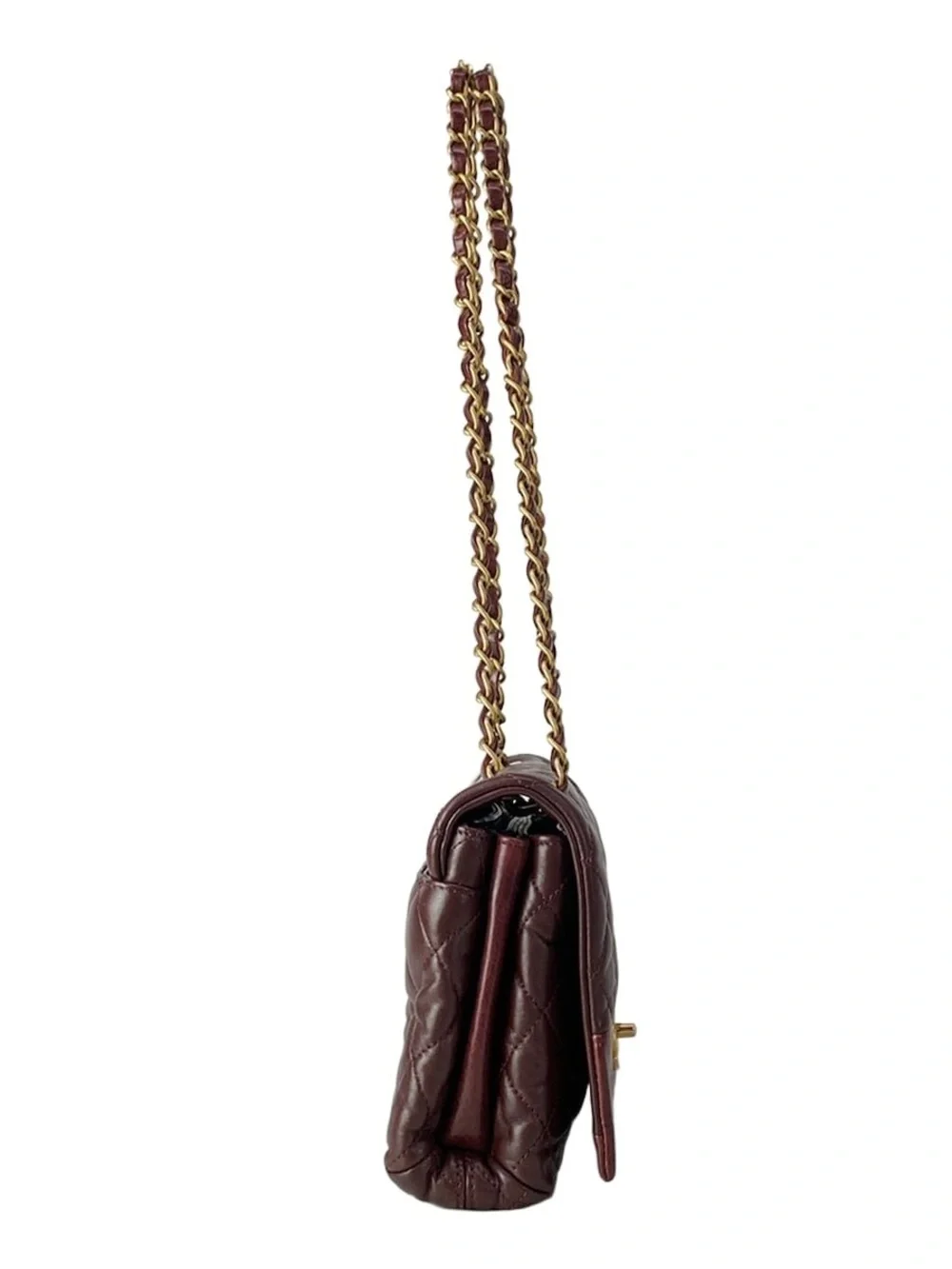 Authentic CHANEL Soft elegance quilted burgundy calf skin 2way bag